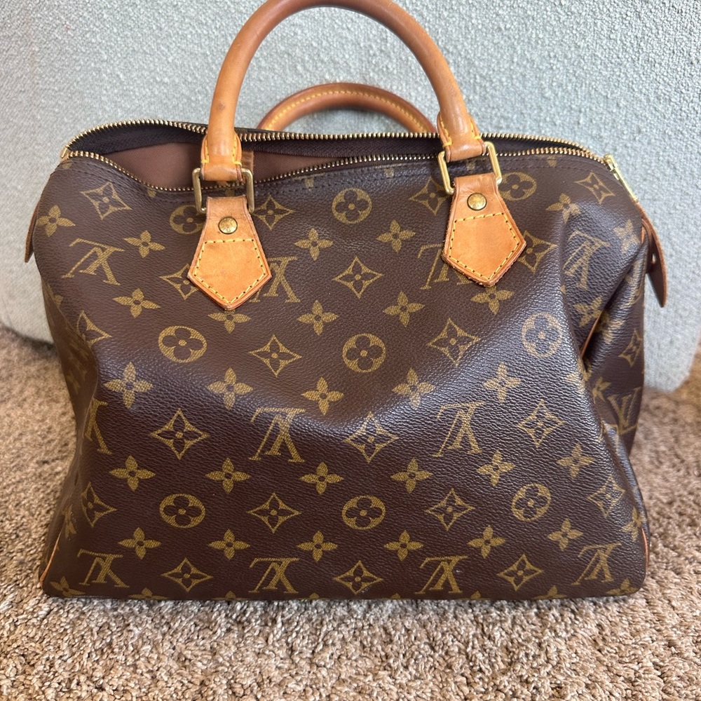 Louis Vuitton Brown Satchel with Monogram Pattern